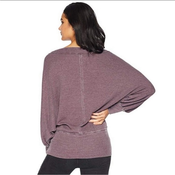 FREE PEOPLE Willow Thermal Oversized Top Waffle Knit In Wine Purple Size Medium - Picture 15 of 15